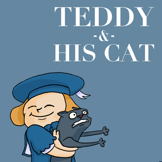 Teddy and his Cat thumbnail -- a boy squeezing a cat